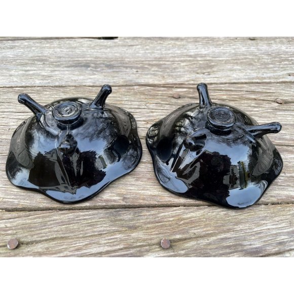 Vintage Pair Black Amethyst Glass 3 Footed Candlestick Holders - Picture 5 of 11